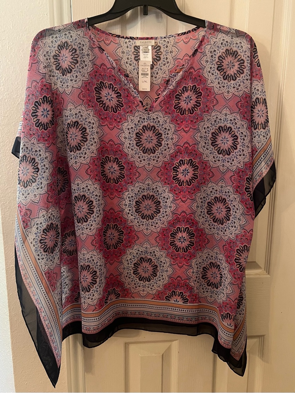 Talbots Pink & Blue Patterned V-Neck Women's Top